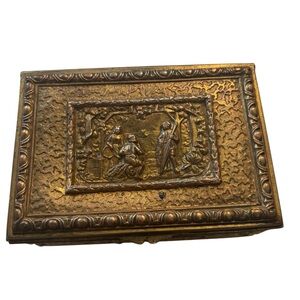 Antique Jennings Brothers (JB) repoussé footed jewelry or trinket box.